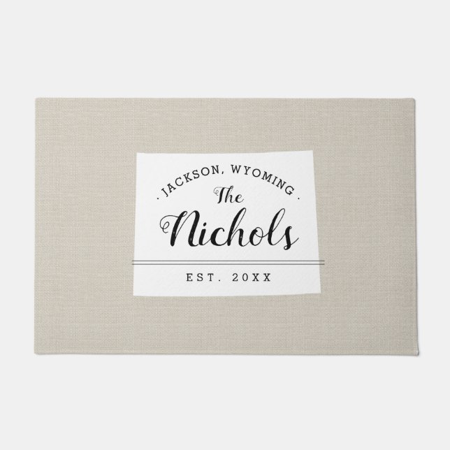 Felpudo Doormat estatal monograma de la familia Wyoming (Anverso)