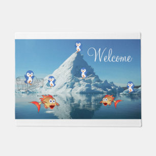 Felpudo Doormat Feliz Día de San Valentín corazones pingüi