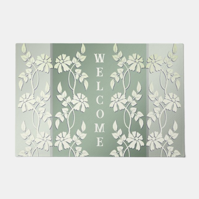 Felpudo Doormat floral amarillo verde (Anverso)