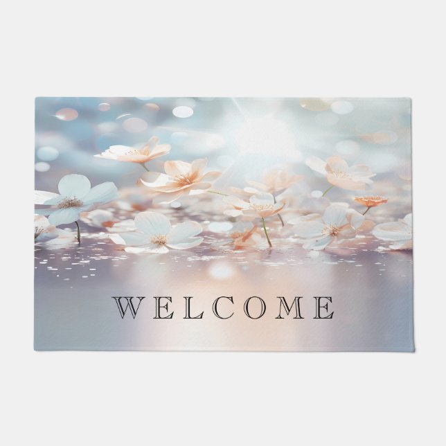 Felpudo Doormat floral de color blanco (Anverso)