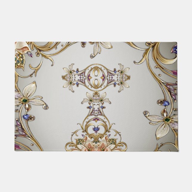 Felpudo Doormat floral de oro blanco (Anverso)