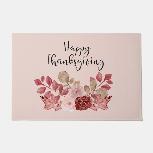 Felpudo Doormat floral de otoño de Borgoña (Anverso)