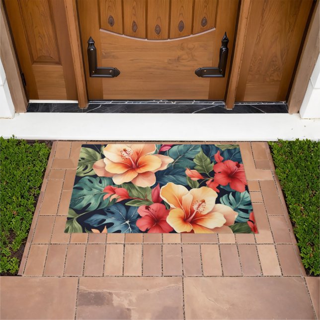 Felpudo Doormat floral hawaiano - Flores hibiscus (Exterior)