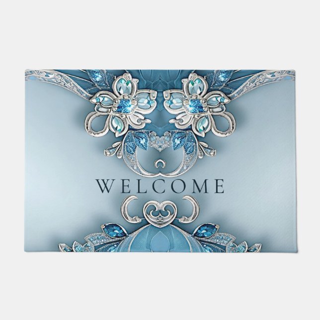 Felpudo Doormat Floral Ornato Azul (Anverso)