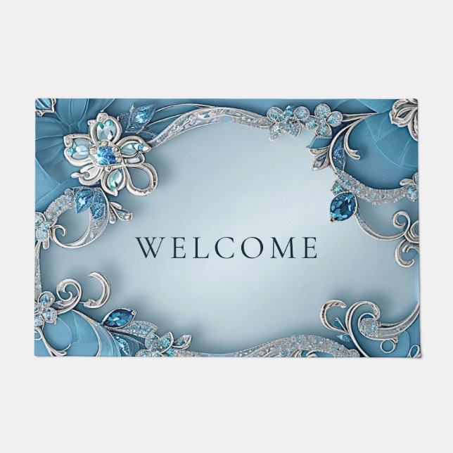 Felpudo Doormat Floral Ornato Azul (Anverso)