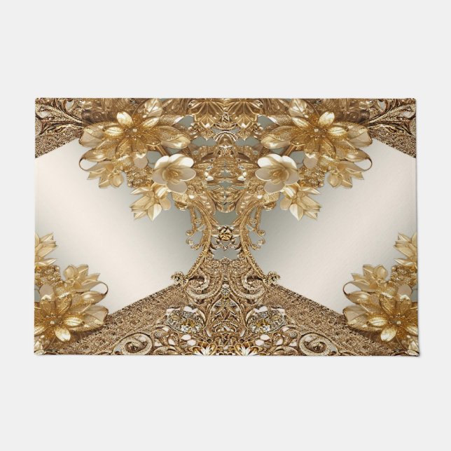 Felpudo Doormat floral ornato de oro moderno (Anverso)