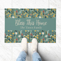 Doormat floral personalizada "Bendito este hogar"
