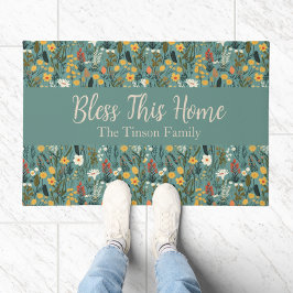 Felpudo Doormat floral personalizada "Bendito este hogar"