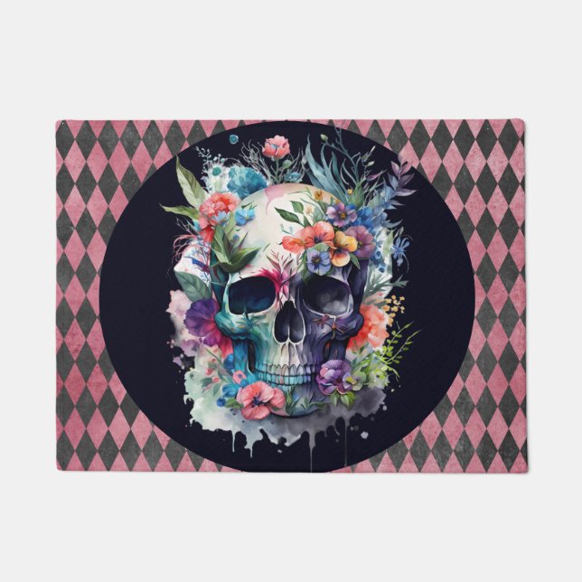 Felpudo Doormat Floral Skull (Anverso)