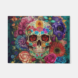 Felpudo Doormat Floral Skull