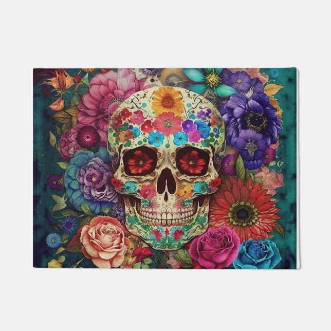 Felpudo Doormat Floral Skull (Anverso)