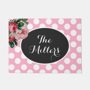 Felpudo Doormat floral y rosado personalizado del lunar