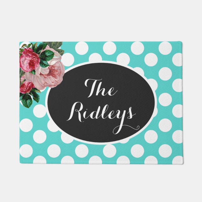 Felpudo Doormat floral y verde azulado personalizado del (Anverso)