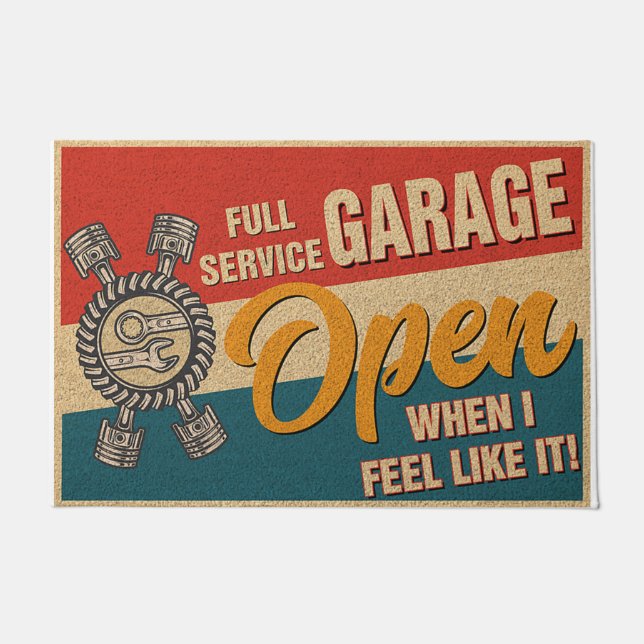 Felpudo Doormat Garage de servicio completo, Vibes retro (Anverso)