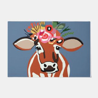 Felpudo Doormat, Gorra De Vacas Y Flores