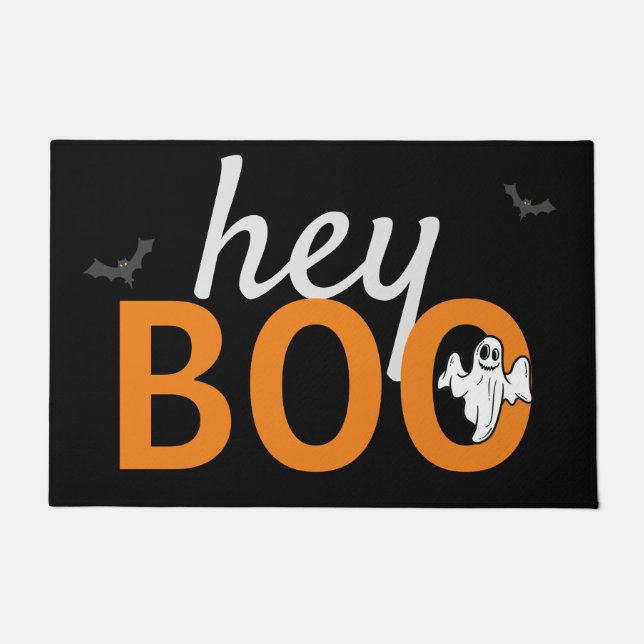 Felpudo Doormat - hey BOO Ghost / Bats Black (Anverso)