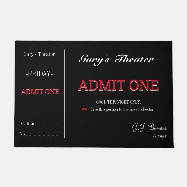 Felpudo Doormat Home Movie Theater TV Room Ticket Rug (Anverso)