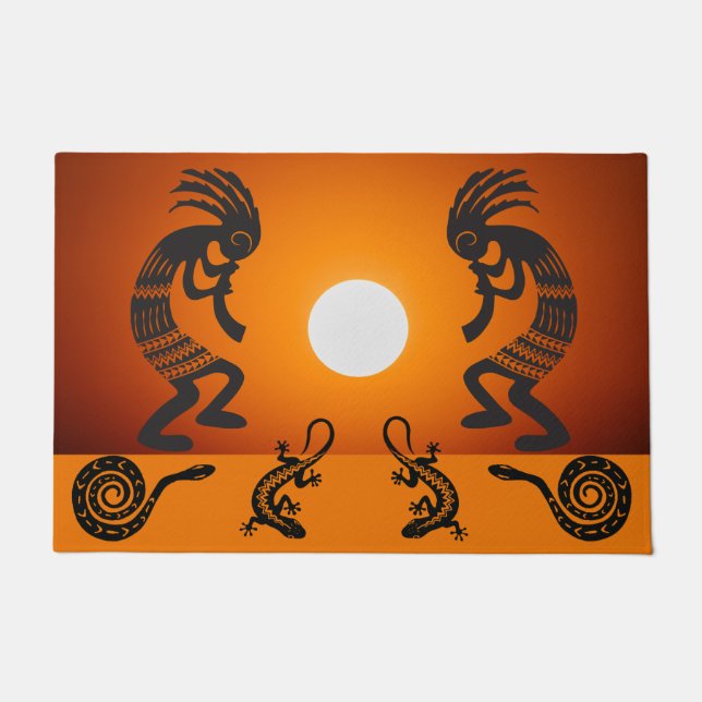 Felpudo Doormat Kokopelli del Sol Suroeste (Anverso)