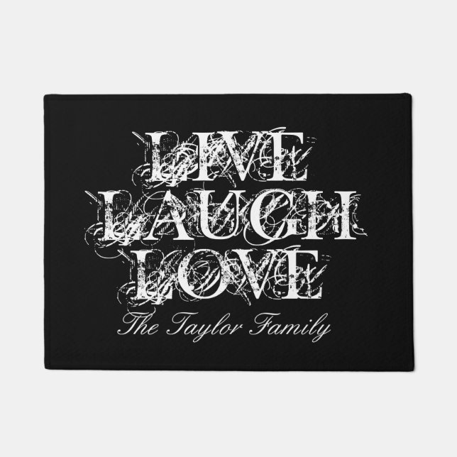Felpudo Doormat Live Laugh Love con el nombre de la famili (Anverso)