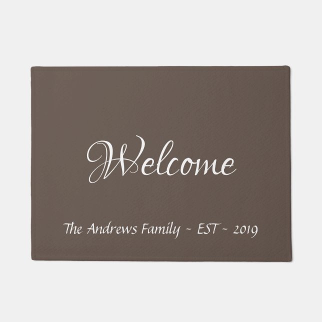Felpudo Doormat marrón personalizado de caligrafía moderna (Anverso)