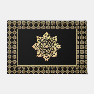 Felpudo Doormat, medallones de oro sobre negro