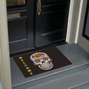 Felpudo Doormat monograma de azúcar de rosa amarillo