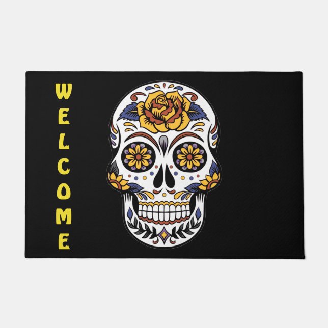 Felpudo Doormat monograma de azúcar de rosa amarillo (Anverso)