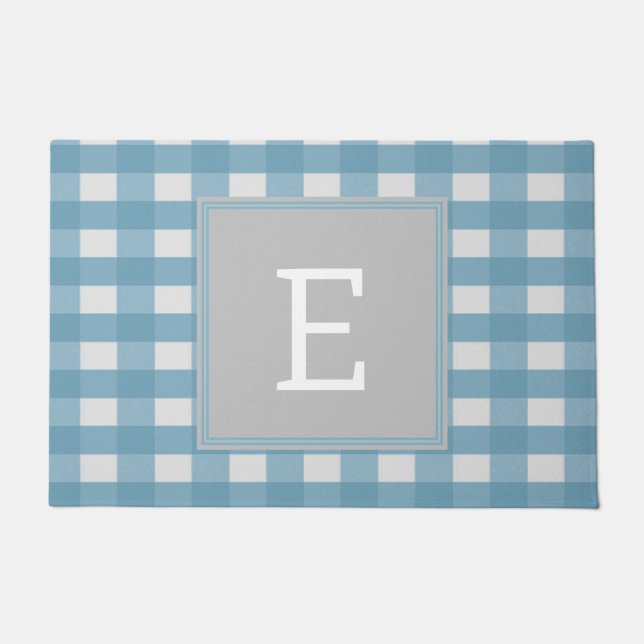 Felpudo Doormat Monograma de Blue Buffalo Plaid (Anverso)