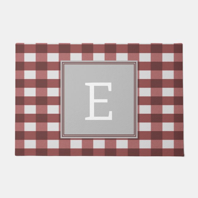 Felpudo Doormat Monograma de búfalo rojo (Anverso)