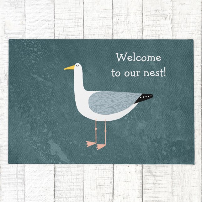 Felpudo Doormat nautical (Fun seagull bird custom text coastal doormat)