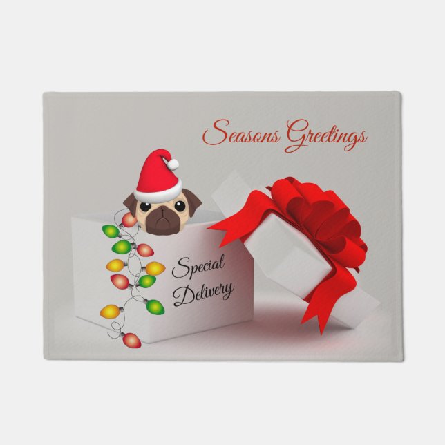 Felpudo Doormat Navidades de cachorros de pug (Anverso)