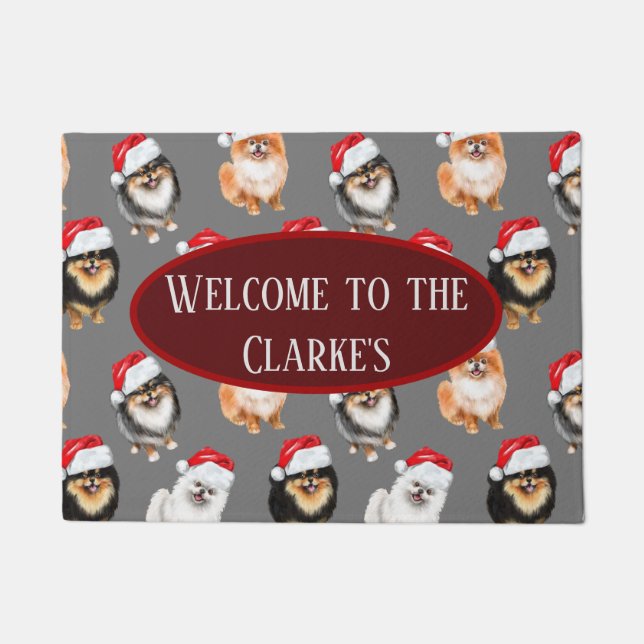 Felpudo Doormat Navidades de Cute Pomerania (Anverso)