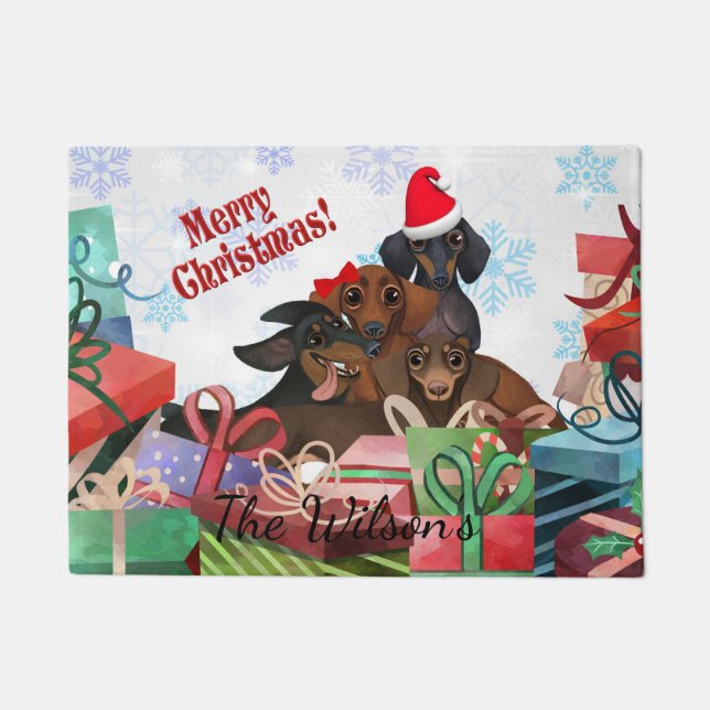 Felpudo Doormat Navidades de Dachshund (Anverso)