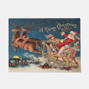 Felpudo Doormat navideño patriótico Santa Merry