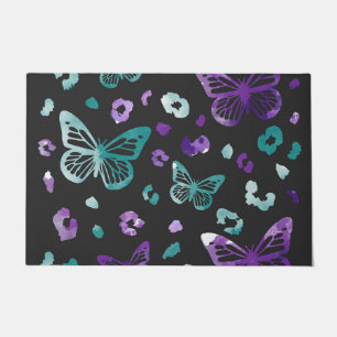 Felpudo Doormat negro de leopardo de mariposa 
