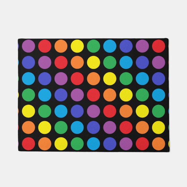 Felpudo Doormat negro de los lunares del arco iris (Anverso)