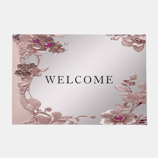 Felpudo Doormat Ornate Floral Rosa (Anverso)
