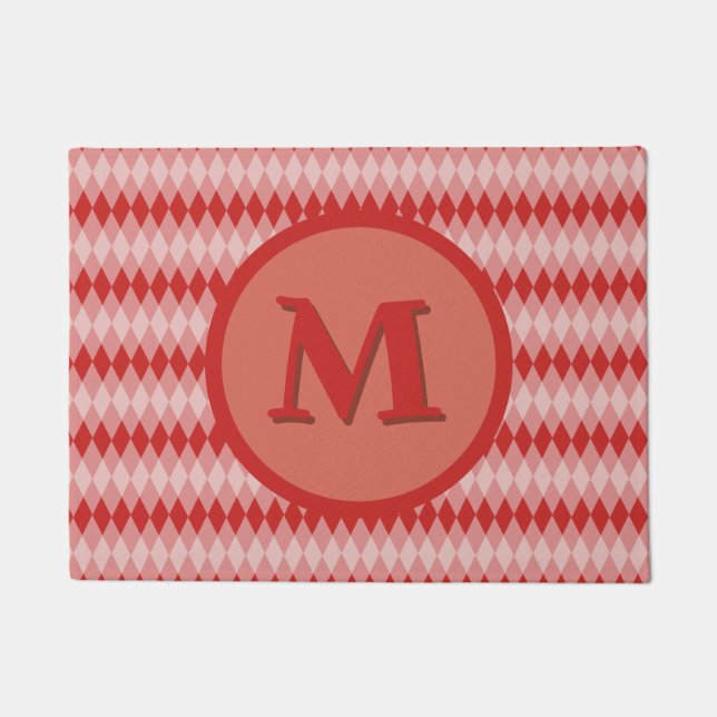 Felpudo Doormat - Patrón argla en rojo con monograma (Anverso)