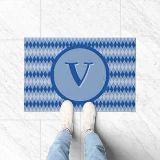 Felpudo Doormat - Patrón argyle en azul con monograma