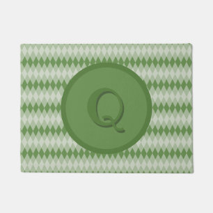 Felpudo Doormat - Patrón argyle en verde con monograma