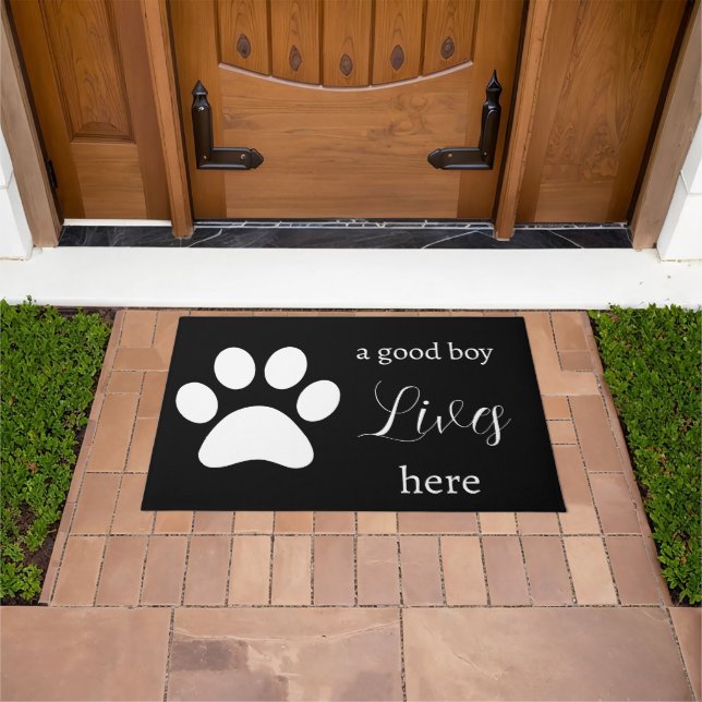 Felpudo Doormat - Perro Paw - un buen chico vive aquí (Exterior)