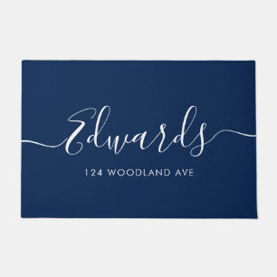Felpudo Doormat personalizado con escritura azul moderna