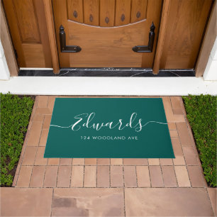 Felpudo Doormat personalizado con escritura moderna verde