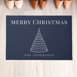 Felpudo Doormat personalizado de árbol navideño azul