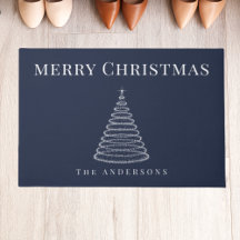 Doormat personalizado de árbol navideño azul