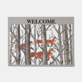 Felpudo Doormat personalizado de bienvenida gris de Fox Wo