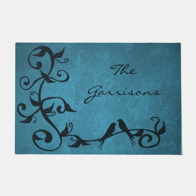 Felpudo Doormat personalizado de Blue Lovebirds (Anverso)