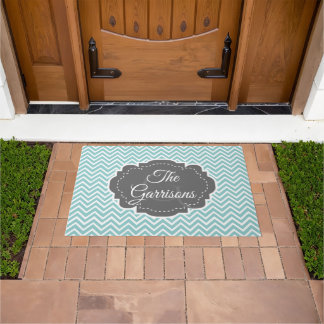 Felpudo Doormat personalizado de Chevron verde azulado
