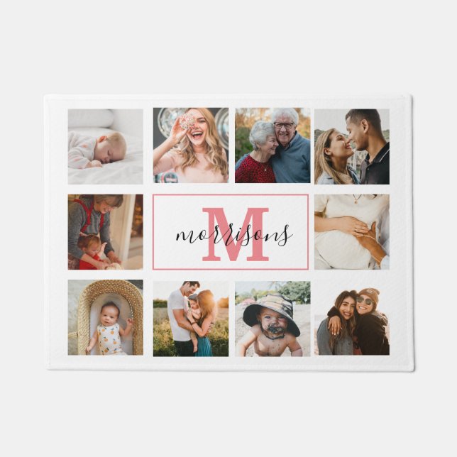 Felpudo Doormat personalizado de Collage de fotos monogram (Anverso)