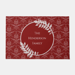 Felpudo Doormat personalizado de Damask elegante rojo